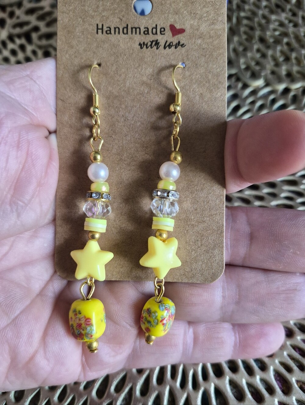 Handmade Yellow Star Dangle Earrings